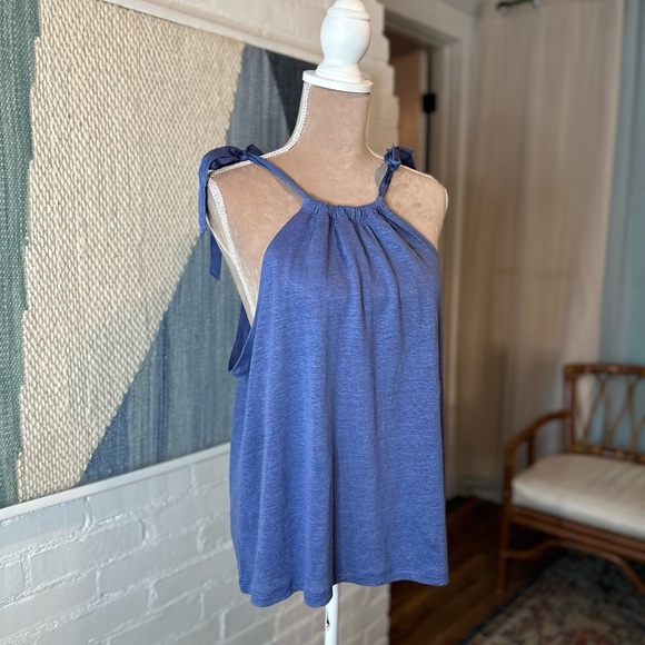 NWT J.Crew 100% Linen Halter Tie Strap Flowy Tank Top - Picture 2 of 10